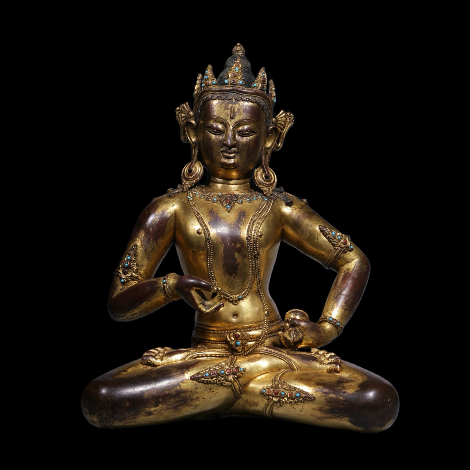 Gilt Bronze Seated Buddha Statue Inlaid with Gemstones (1 of 12)