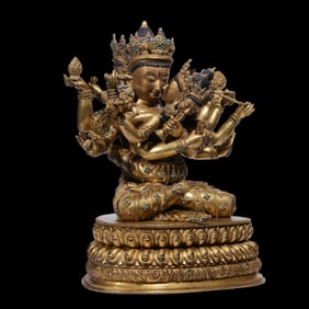 Qing Dynasty Dansati Gilt Bronze Seated Vajra Buddha Statue Inlaid with Gemstones