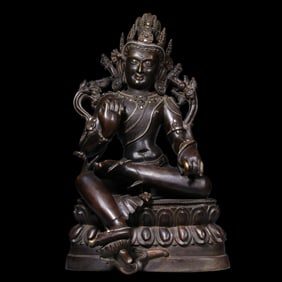 Qing Dynasty bronze-green Tara Buddha seated statue