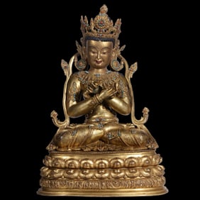 Qing Dynasty Dansati Gilt Bronze Seated Vajradhara Buddha Inlaid with Gemstones