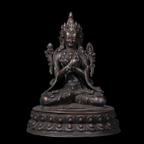 Qing Dynasty Alloy Bronze Vajradhara Buddha Seated Statue Inlaid with Turquoise