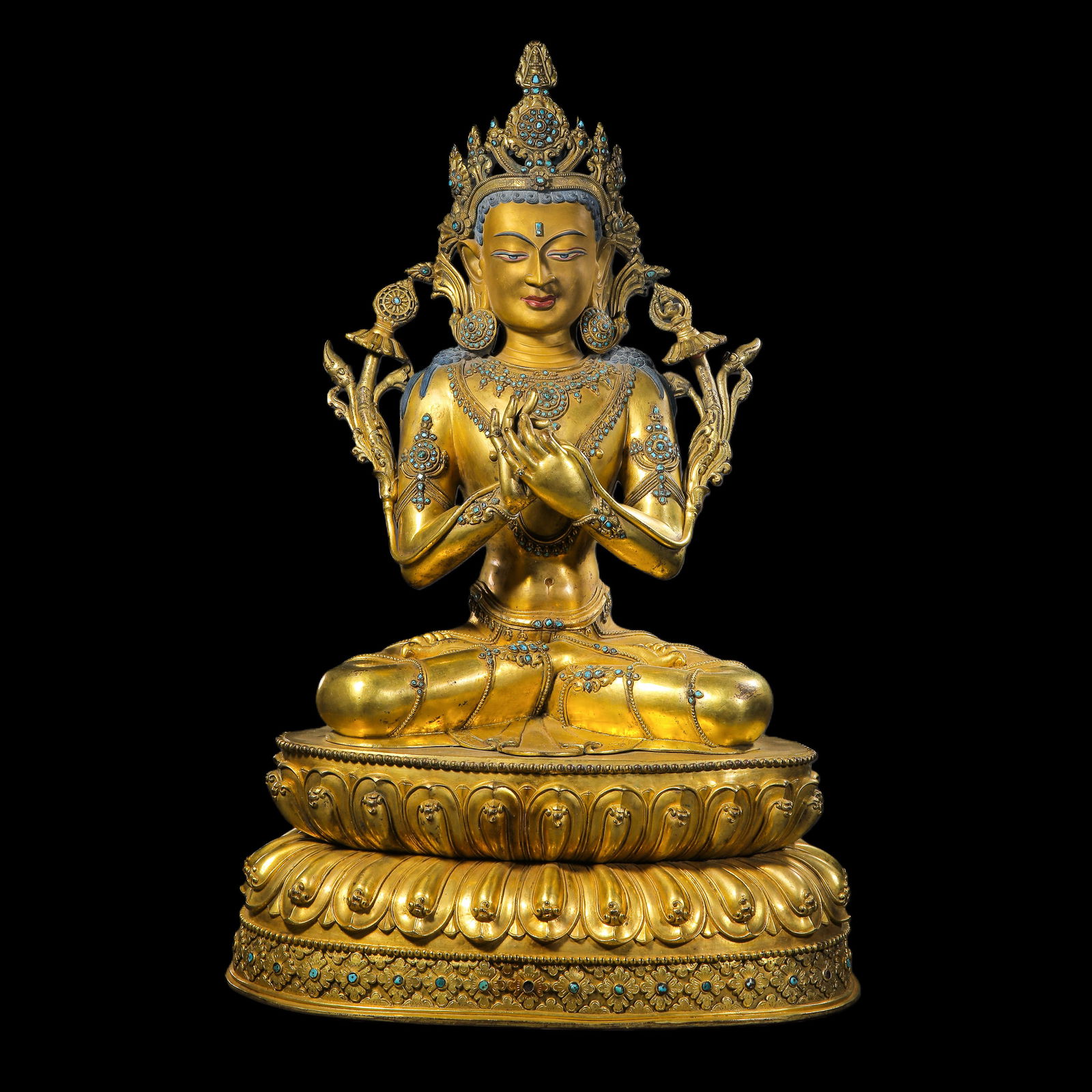 Gilt Bronze Seated Buddha Statue Inlaid with Gemstones (1 of 13)