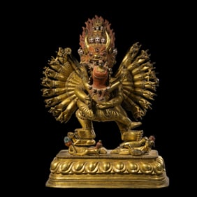 Gilt Bronze Standing Vajrabhairava Statue from the Qianlong Period of the Qing Dynasty