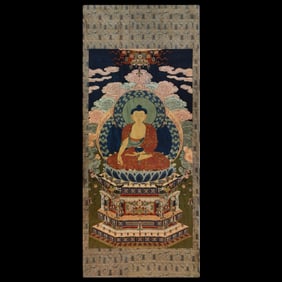 Qing Dynasty silk tapestry of Medicine Buddha thangka