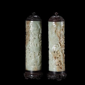 A pair of Chinese Qing Dynasty Hetian jade incense tubes