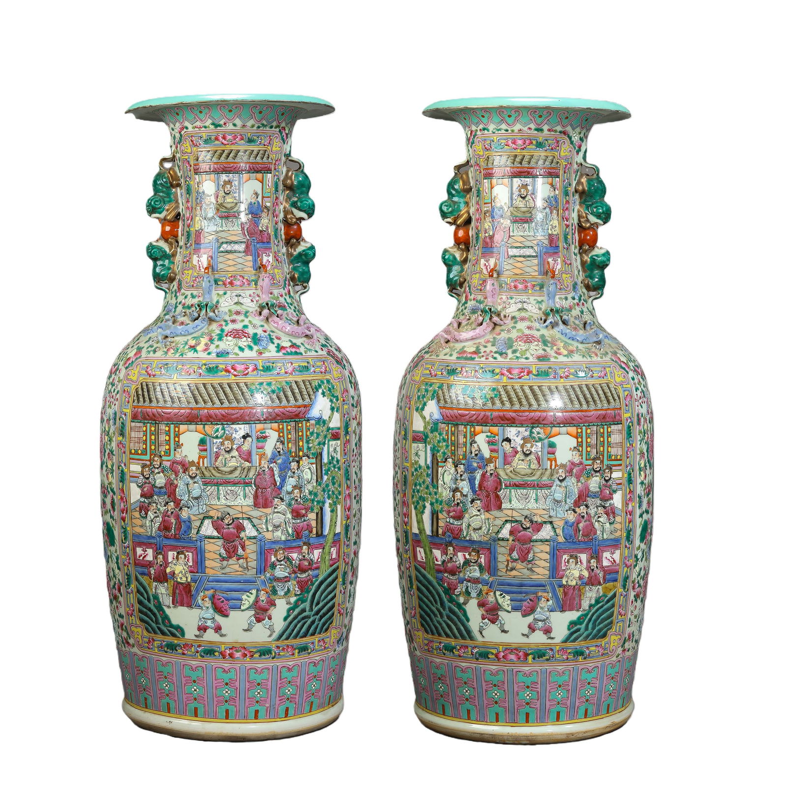 A pair of Qing Dynasty famille rose openwork figure and story vases (1 of 15)