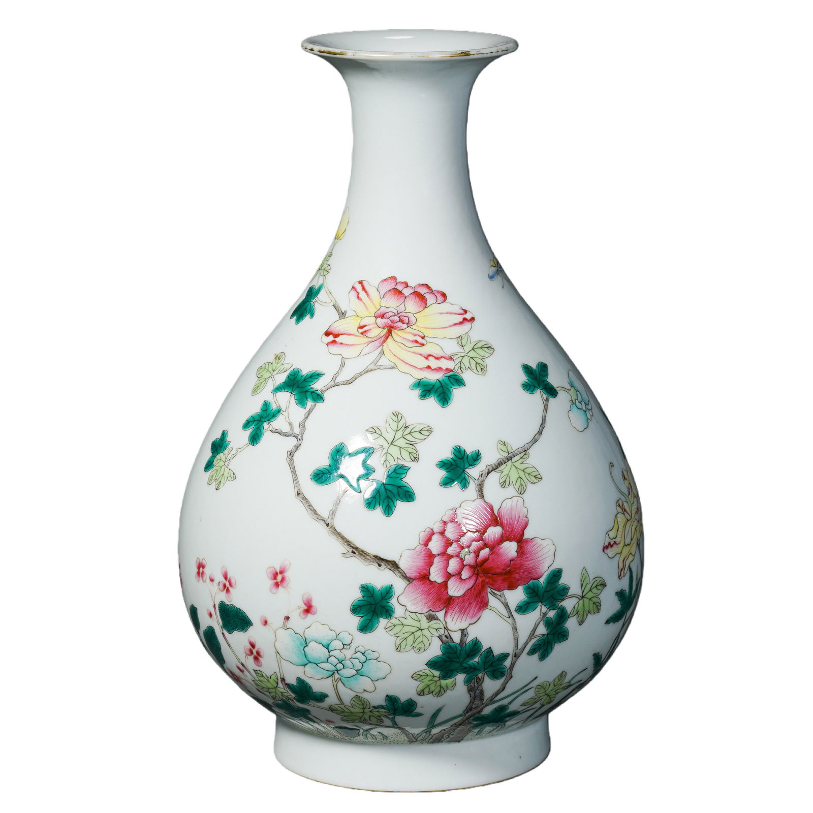 Famille Rose Flower and Butterfly Yuhuchun Vase from the Xuantong Period of the Qing Dynasty (1 of 10)