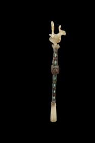 Chinese Warring States Period Bronze Inlaid with Gold and Silver and Jade Hairpin