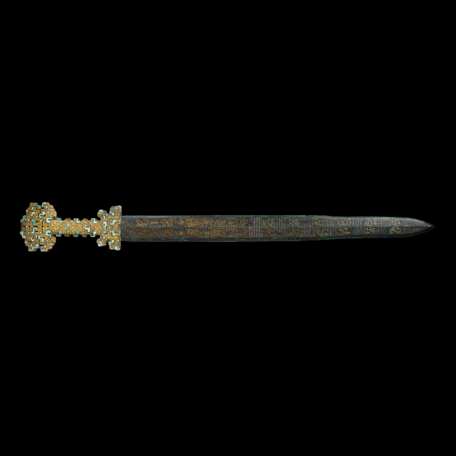 Chinese Warring States Period Bronze Sword Inlaid with Gold, Silver and Gemstones (1 of 9)