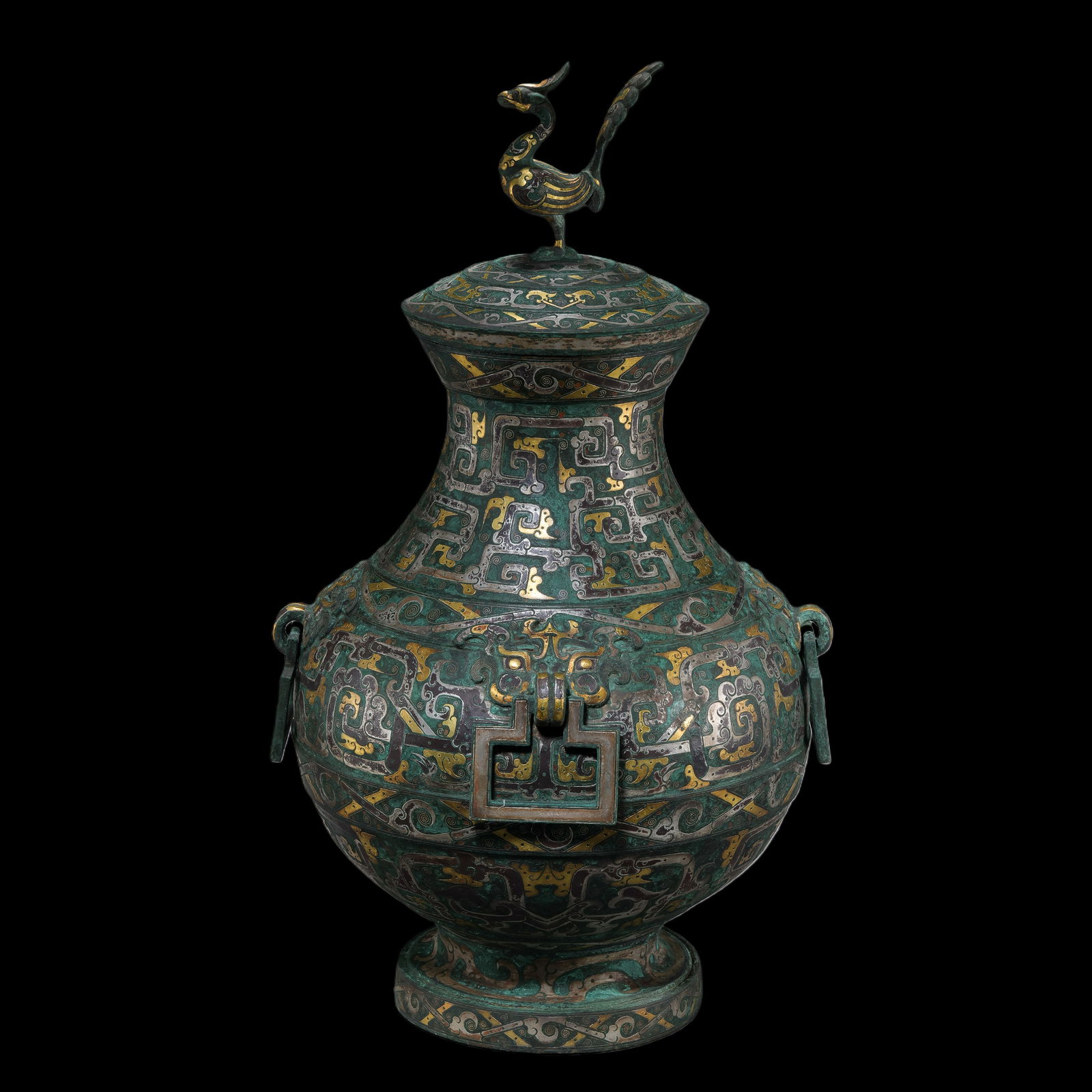 Bronze bottle with gold and silver inlay from the Warring States period of China (1 of 16)