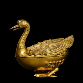 Gilt Bronze Duck-Shaped Box from the Tang Dynasty, China