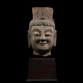 Blue stone Buddha head from the late Tang and Five Dynasties period in China