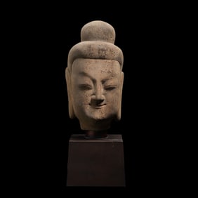 Blue stone Buddha head from the late Tang and Five Dynasties period in China