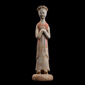 Chinese Tang Dynasty Bluestone Painted Standing Female Figure