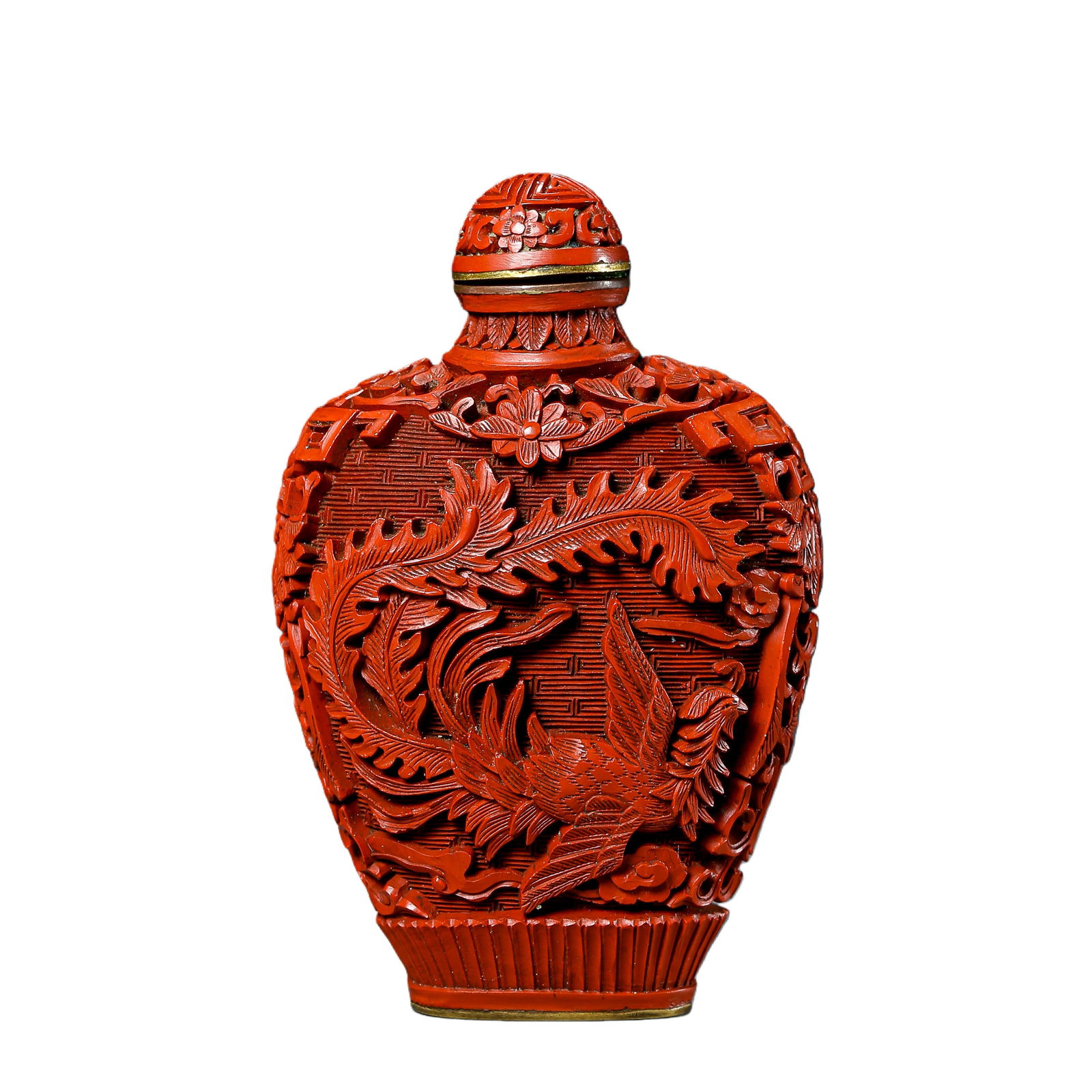 Qing Dynasty carved red snuff bottle (1 of 6)