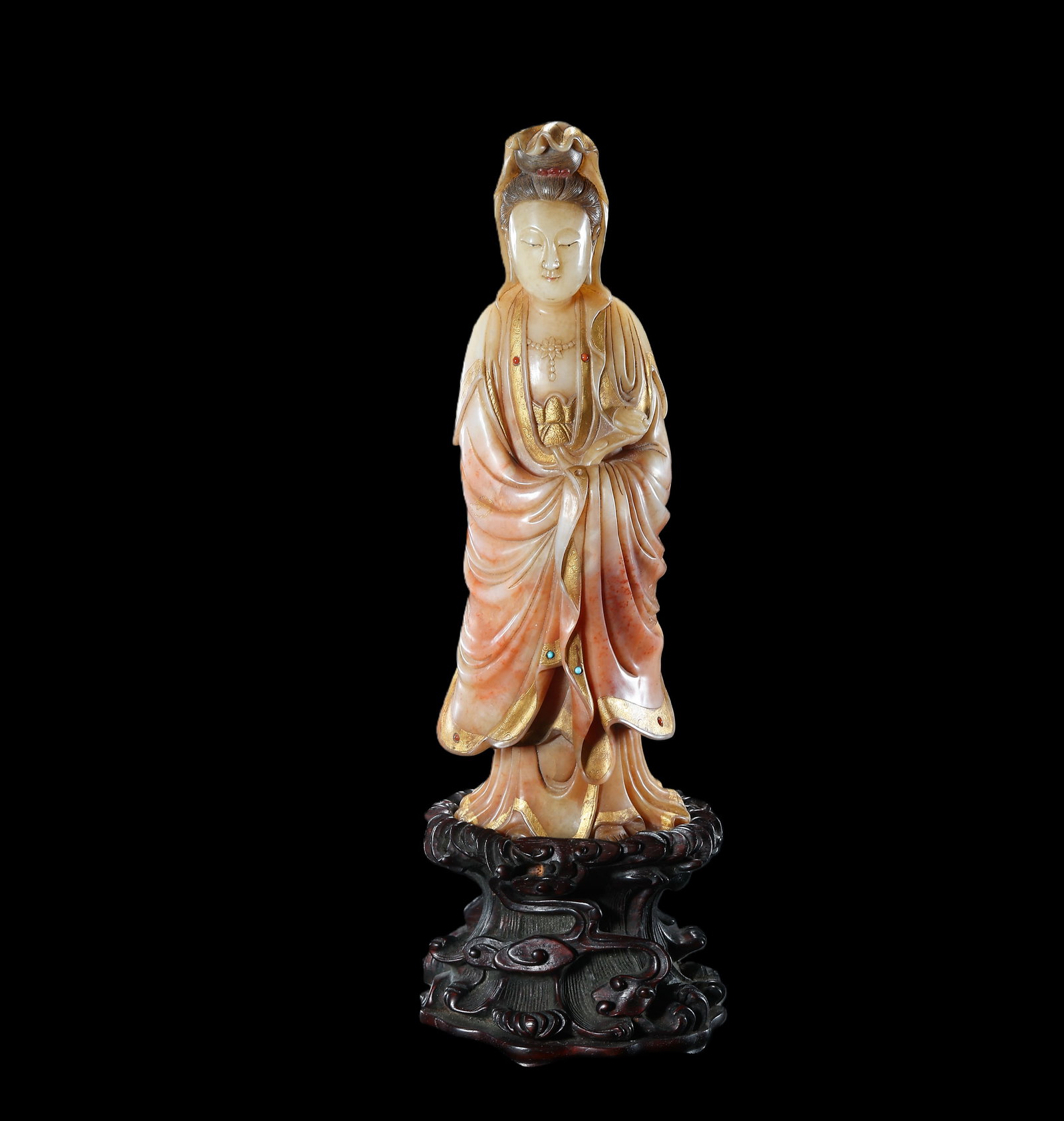 Qing Dynasty Hibiscus Stone Guanyin Statue (1 of 11)