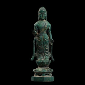 Ancient Chinese bronze standing Buddha statues
