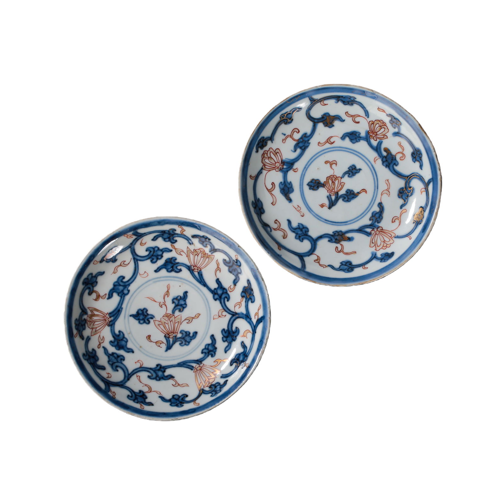 A pair of Qing Dynasty doucai lotus scroll pattern plates (1 of 8)