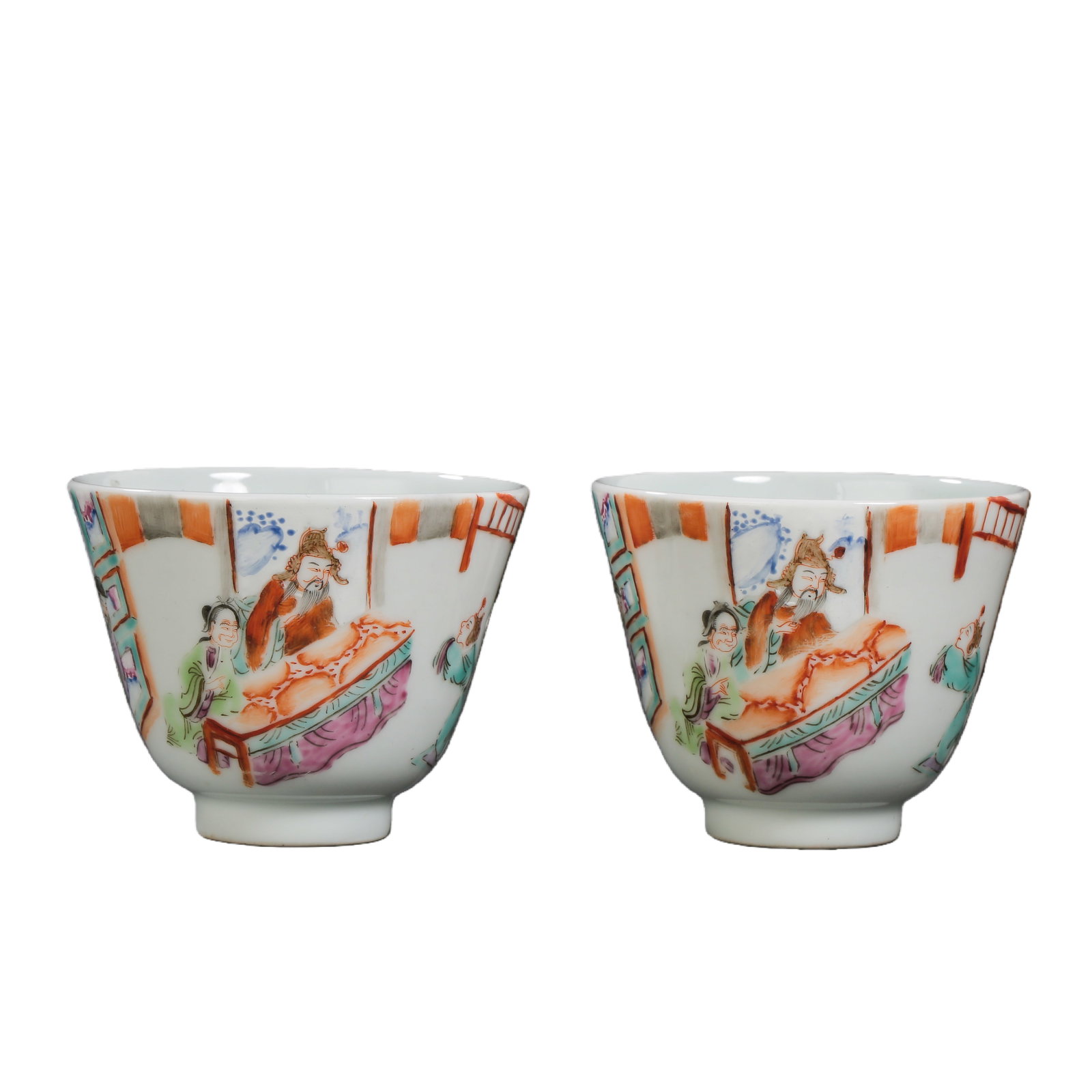 A pair of Qing Dynasty famille rose figure cups (1 of 9)