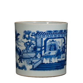 Qing Dynasty Kangxi period blue and white figure brush pot