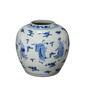 Qing Dynasty Blue and White Porcelain Jar with Figures