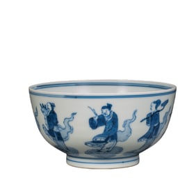 Blue and white porcelain bowl with figures from the Chenghua period of the Ming Dynasty