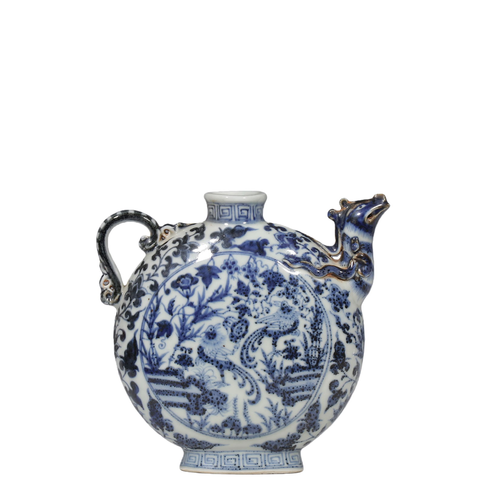 Chinese Yuan Dynasty Blue and White Phoenix-Head Flat Flask (1 of 9)