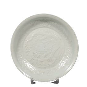 Chinese Yuan Dynasty Sweet White Glazed Dragon Pattern Plate