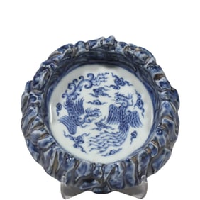 Ming Xuande blue and white double phoenix pattern brush washer