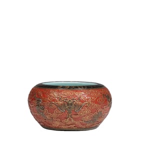 Qing Dynasty, Qianlong Period, Coral Red and Gilded Dragon Pattern Washer