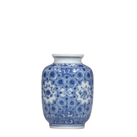 Qing Dynasty Yongzheng period blue and white porcelain jar with intertwined floral patterns
