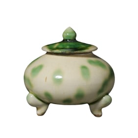 A Tang Dynasty Chinese Green-Patterned Three-Legged Covered Incense Burner