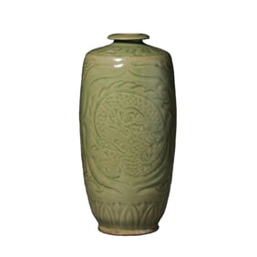 A celadon plum vase with dragon design from the Yaozhou kiln of the Northern Song Dynasty, China.