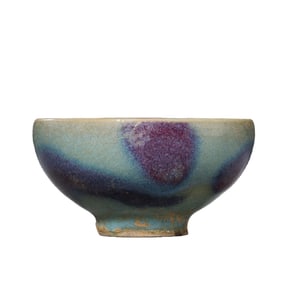 Small Jun ware cup with sky-blue glaze and red trim from the Northern Song Dynasty of China