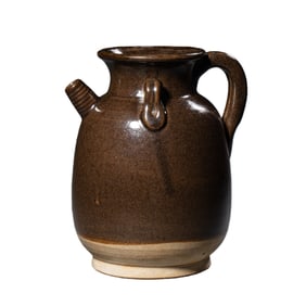 Black-glazed double-handled ewer from Gongxian kiln, Tang Dynasty, China