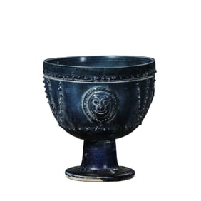 Chinese Sui Dynasty Blue Glazed Appliqué High-Footed Cup