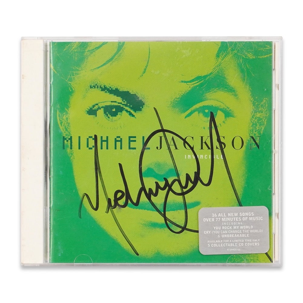 MICHAEL JACKSON SIGNED "INVINCIBLE" CD: 5 1/2 x 4 7/8 in (14 x 12.5 cm) Provenance and Authentication: This collectible has undergone a rigorous forensic evaluation. The signatures were carefully analyzed across multiple criteria,