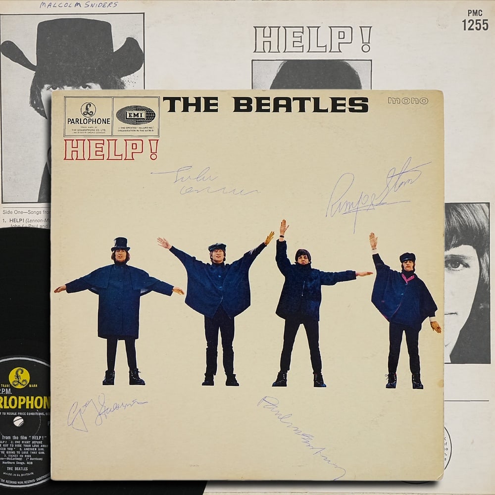 THE BEATLES FULLY SIGNED "HELP!" UK FIRST PRESSING MONO LP: 12 1/4 x 12 1/4 in Provenance and Authentication: This collectible has undergone a rigorous forensic evaluation. The signatures were carefully analyzed across multiple criteria, including ink