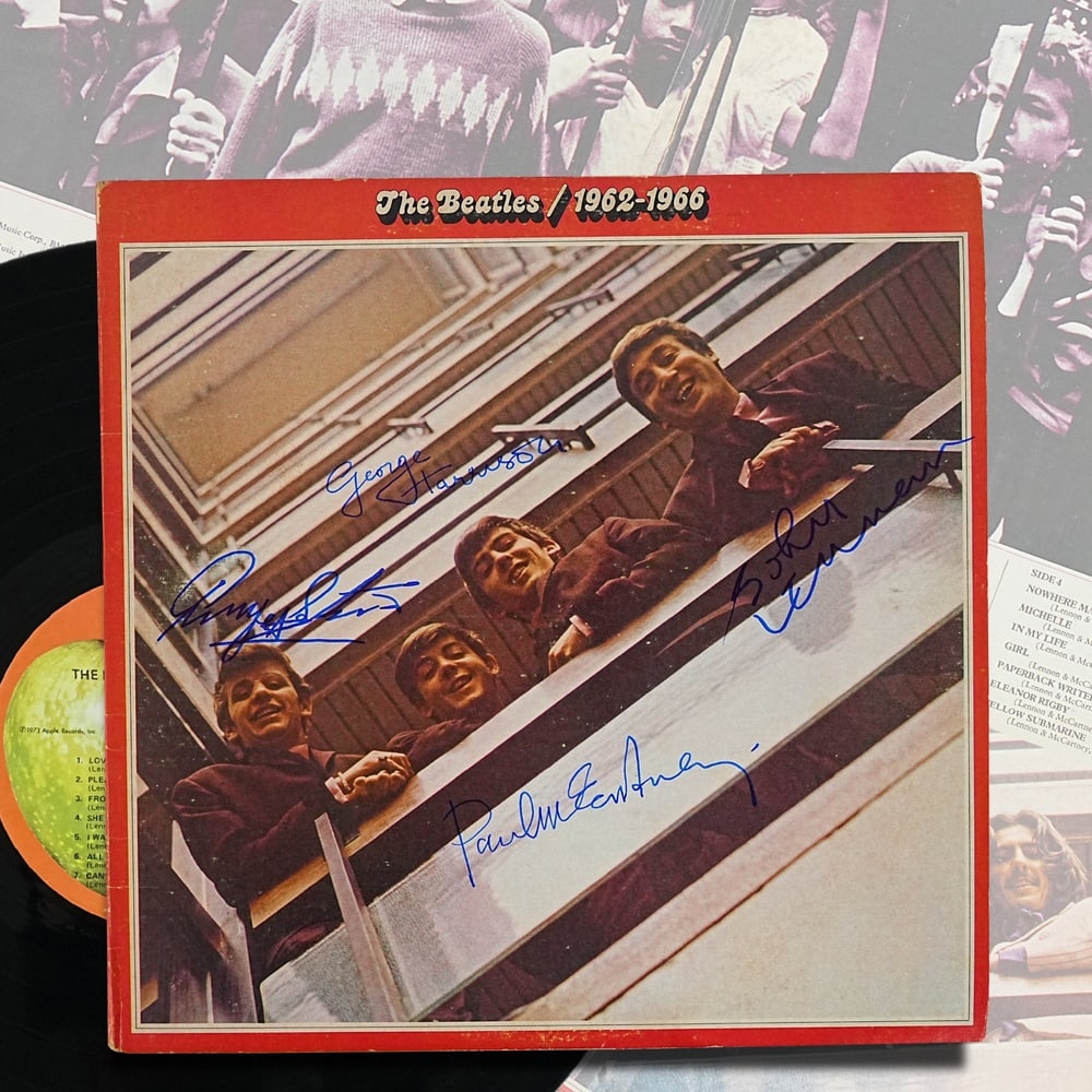 THE BEATLES FULLY SIGNED "THE BEATLES 1962-1966" LP, U.S. PRESSING: 12 1/4 x 12 1/4 in This fully signed U.S. pressing of The Beatles 1962-1966, widely known among collectors as the "Red Album," represents one of the most historically significant and commercially
