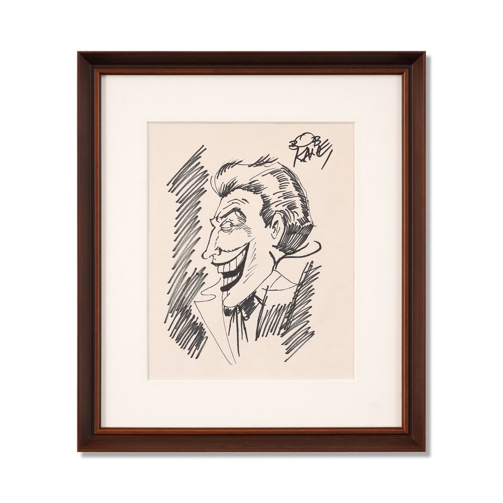 BOB KANE SIGNED JOKER SKETCH: Image Dimensions: 9 5/8 x 7 5/8 in (24.5 x 19.3 cm) Framed Dimensions: 15 x 13 in (38 x 33 cm) Provenance and Authentication: This collectible has undergone a rigorous forensic evaluation. The