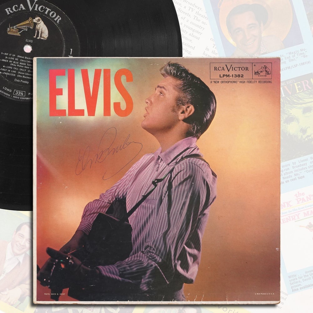 ELVIS PRESLEY SIGNED "ELVIS" LP: 12 1/4 x 12 1/4 in Provenance and Authentication: This collectible has undergone a rigorous forensic evaluation. The signatures were carefully analyzed across multiple criteria, including ink