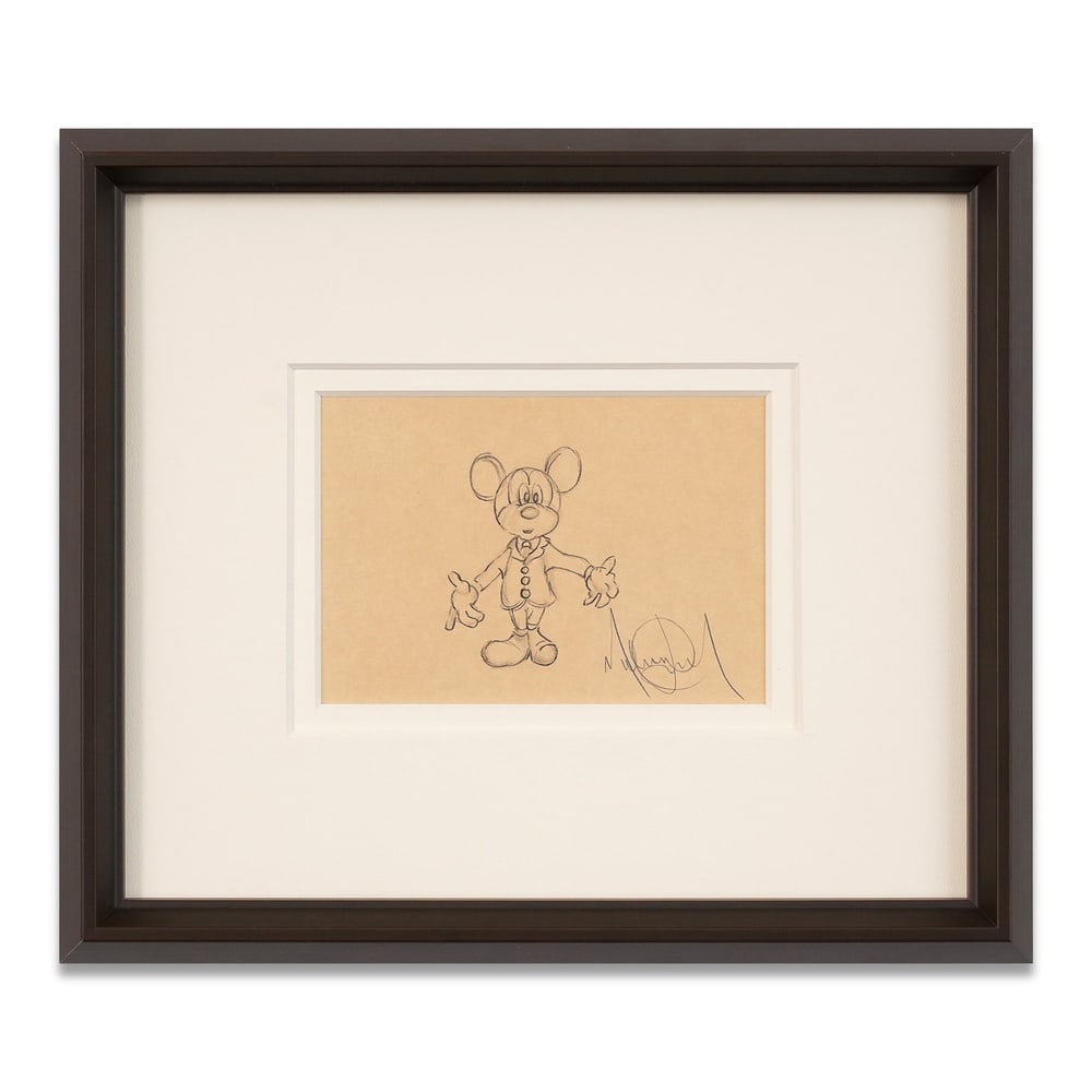 MICHAEL JACKSON SIGNED MICKEY MOUSE SKETCH: Image Dimensions: 4 5/8 x 6 3/4 in (11.7 x 17 cm) Framed Dimensions: 12 3/4 x 15 in (32.5 x 38 cm) Provenance and Authentication: This collectible has undergone a rigorous forensic evaluation. The