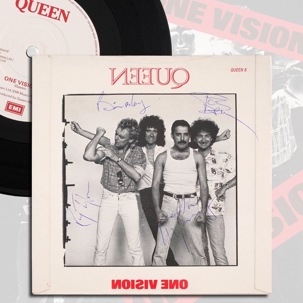 QUEEN FULLY SIGNED "ONE VISION" 7-INCH SINGLE (1 of 6)