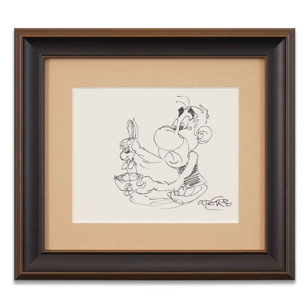 ALBERT UDERZO SIGNED ASTERIX CHARACTER SKETCH: Image Dimensions: 8 1/4 x 10 1/8 in (21 x 25.8 cm) Framed Dimensions: 15 3/4 x 17 1/2 in (40 x 44.5 cm) Provenance and Authentication: This collectible has undergone a rigorous forensic evaluation.