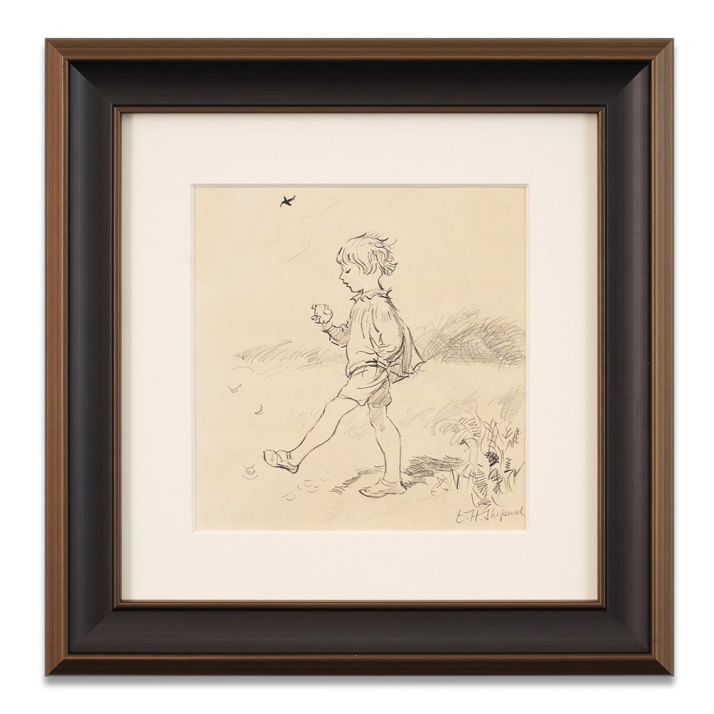 E.H. SHEPARD SIGNED SKETCH: Image Dimensions: 8 5/8 x 8 1/4 in (21.9 x 20.9 cm) Framed Dimensions: 16 1/8 x 15 3/4 in (41 x 40 cm) Provenance and Authentication: This collectible has undergone a rigorous forensic evaluation.