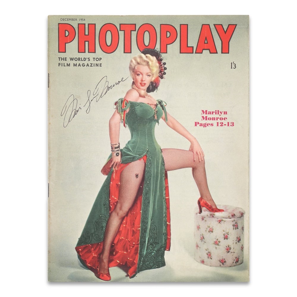 MARILYN MONROE SIGNED PHOTOPLAY MAGAZINE (DECEMBER 1954): 11 1/4 x 8 1/2 in (28.5 x 21.5 cm) Provenance and Authentication: This collectible has undergone a rigorous forensic evaluation. The signatures were carefully analyzed across multiple criteria,