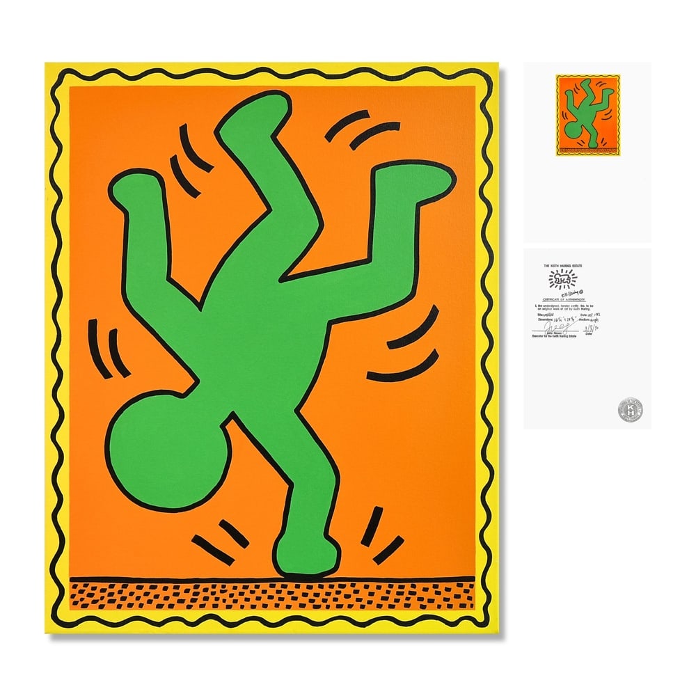 KEITH HARING (1958-1990), ATTRIBUTED TO, ACRYLIC ON CANVAS: Signed (verso) Image Dimensions: 36 1/4 x 28 3/4 in (92 x 73 cm) This painting comes with COA. Keith Haring remains one of the most influential and visually recognizable artists of the late twentieth 