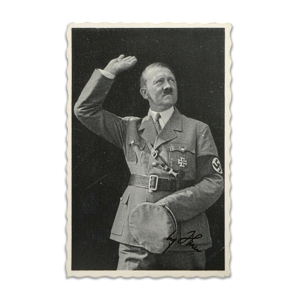 ADOLF HITLER SIGNED POSTCARD: 5 1/2 x 3 1/2 in (14 x 9 cm) This signed postcard represents a stark and historically significant artifact from one of the most consequential and catastrophic periods of the twentieth century. Adolf H