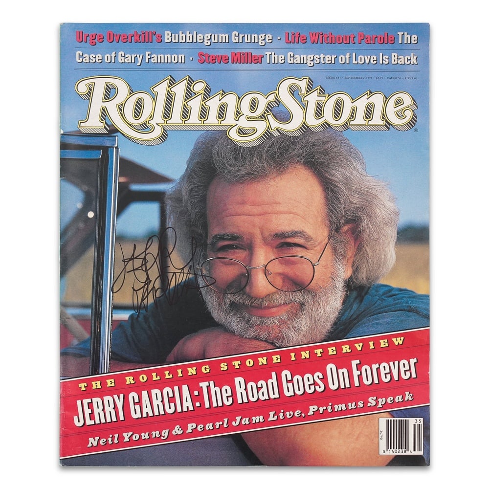 JERRY GARCIA SIGNED "ROLLING STONE" MAGAZINE (1991 ISSUE): 12 x 9 7/8 in (30.5 x 25.2 cm) Provenance and Authentication: This collectible has undergone a rigorous forensic evaluation. The signatures were carefully analyzed across multiple criteria, including 