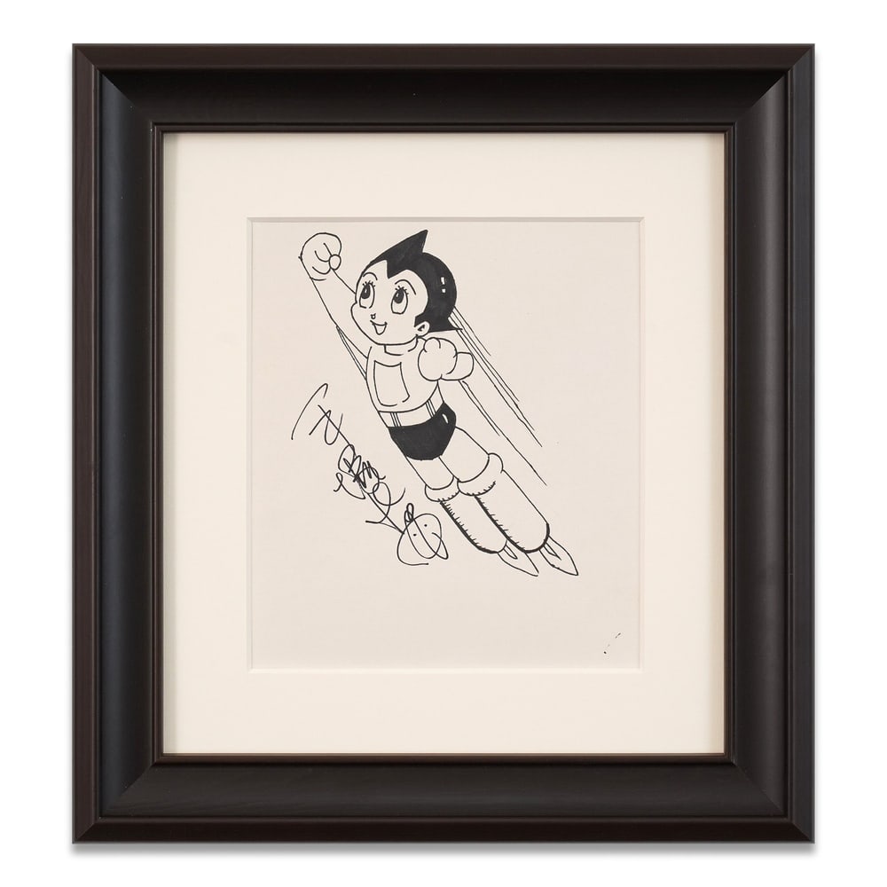 OSAMU TEZUKA SIGNED ASTRO BOY DRAWING: Image Dimensions: 9 1/2 x 8 1/8 in (24 x 20.6 cm) Framed Dimensions: 16 7/8 x 15 1/2 in (43 x 39.5 cm) Provenance and Authentication: This collectible has undergone a rigorous forensic evaluation.